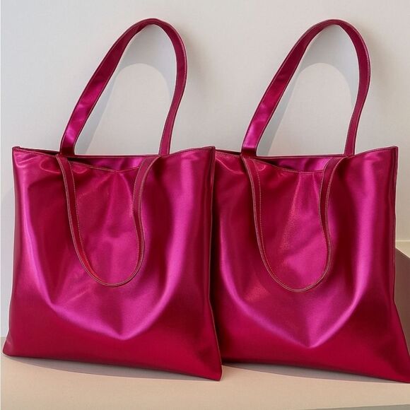 Handbags - Set Of 2 Hot Pink Metallic Tote Bags